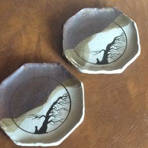 Pair of Handmade Pressed Clay Glazed Plates